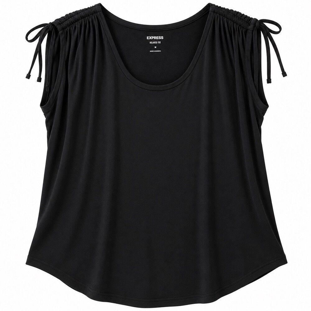 Express Women's Black Shoulder Tie Tank Scoop Neck Relaxed Fit Size M NWT